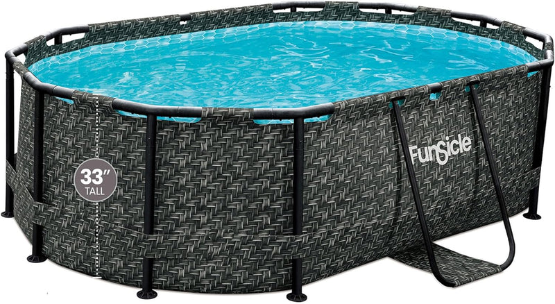 167 by 98 by 39.5 Inches Oasis Designer Oval Frame Outdoor Above Ground Swimming Pool Pool Set with Accessories, Dark Herringbone Gray L0591