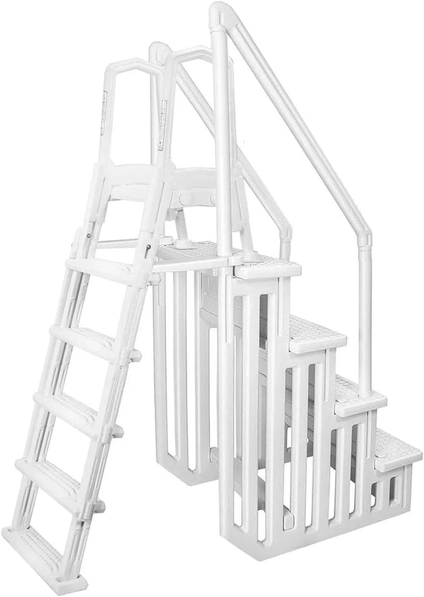 Deluxe Above-Ground Pool Ladder A-Frame Swimming Non-Sliip Step Ladder, White N6955