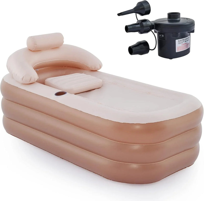 Inflatable Adult Bath Tub, Free-Standing Blow Up Bathtub with Foldable Portable Feature for Adult Spa with Electric Air Pump (High-Density PVC) S7519