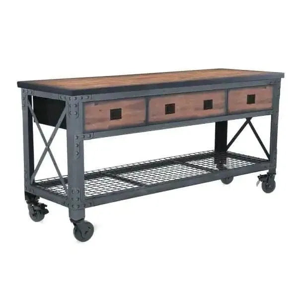 Building Products 72 in. 3-Drawers Rolling Industrial Workbench and Wood Top I2309