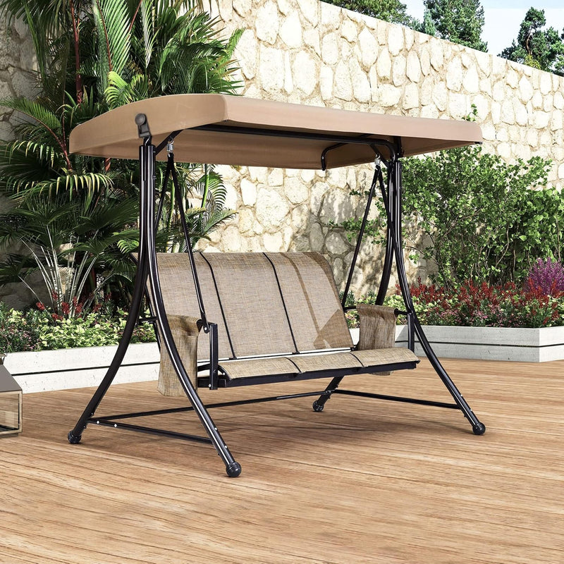 3 luxurious outdoor deck swings, with a weather-resistant steel frame, adjustable tilted canopy, brown model X1259