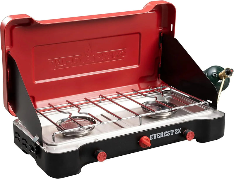 Mountain Series Everest 2X - High Output Two-Burner Camp Stove - Lid Doubles as Windscreen - Portable Cooking Stove - For Outdoor Cooking - 20,000 BTU Burners - 215 Sq In Cooking Area R4354