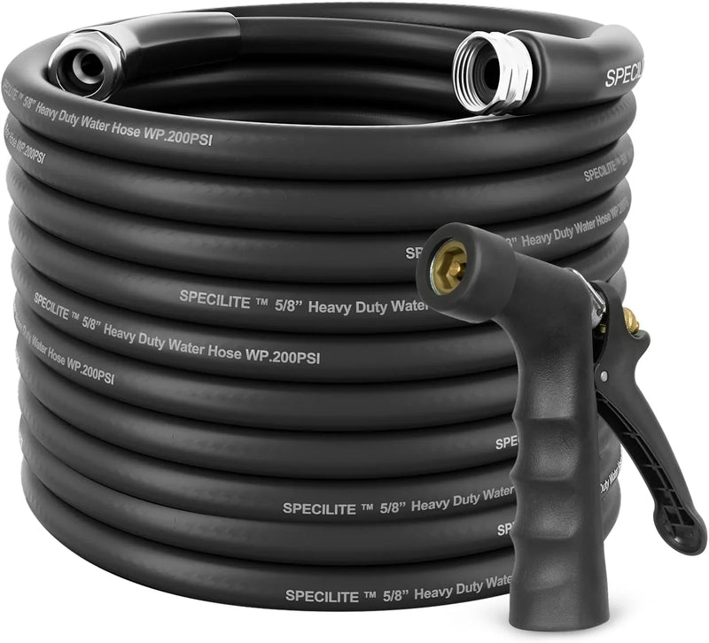 3/4" Hot/Cold Garden Hose 200 ft with Industrial High Pressure Nozzle, Flexible & Lightweight, 600psi Burst Rubber Water hose -50℉-158℉ With 3/4" Brass Fittings for Yard, Black S5022