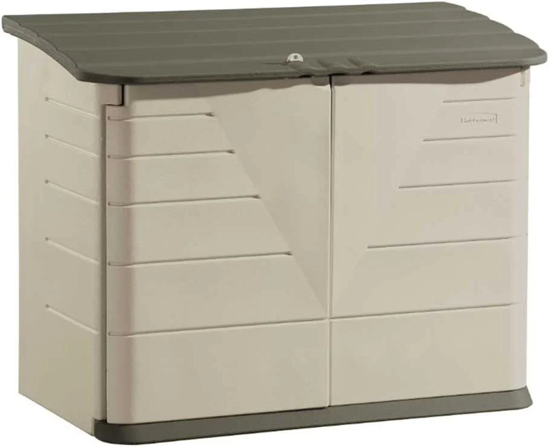 Poly resin outdoor storage shed, with floor (4.5 feet x 3 feet), weather-resistant, beige/brown, suitable for storing and organizing household/backyard/swimming pool chemicals/toys/garden tools/porch/terrace cushions. R3546