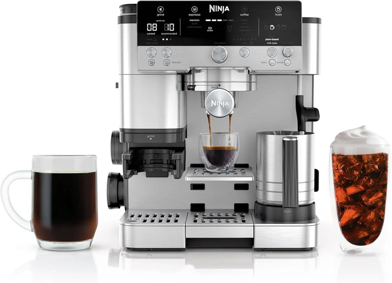 Italian coffee machine, drip coffee machine, rapid cold brew coffee machine, integrated grinder, hand-free milk frother, equipped with a strike plate, water filter, cleaning sheet, descaling agent O4873