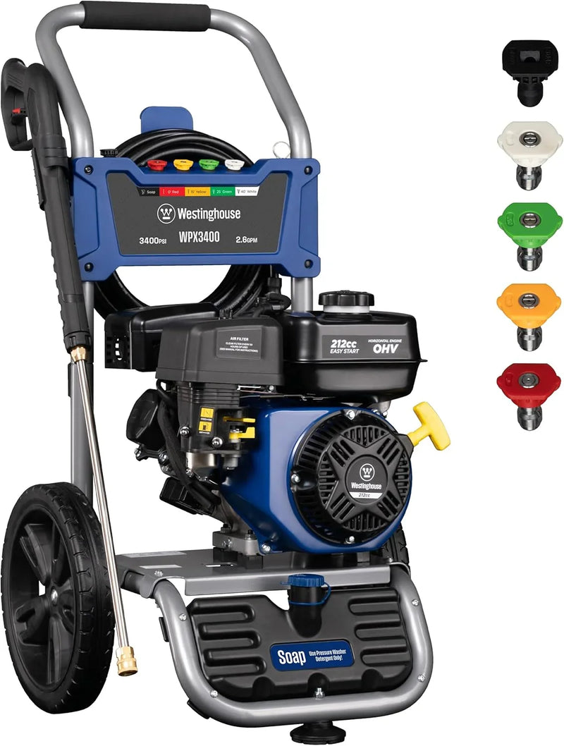 WPX3400 Gas Pressure Washer, 3400 PSI and 2.6 Max GPM, Onboard Soap Tank, Spray Gun and Wand, 5 Nozzle Set, for Cars/Fences/Driveways/Homes/Patios/Furniture U6611