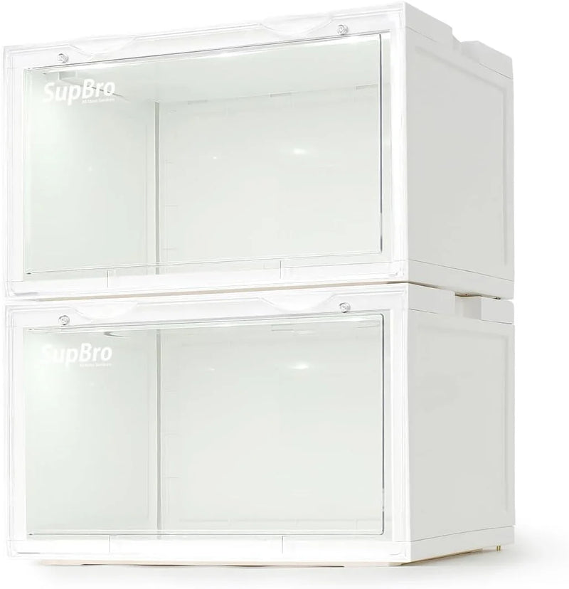 Lightning Collection Storage Box - Voice Control - Easy Access Storage Shoe Box, Stackable Shoe Storage Box, Equipped with Transparent Plastic Door, Suitable for Sports Shoes (11.2 x 14.9 x 8.8 inches (6 sets), White) O4228