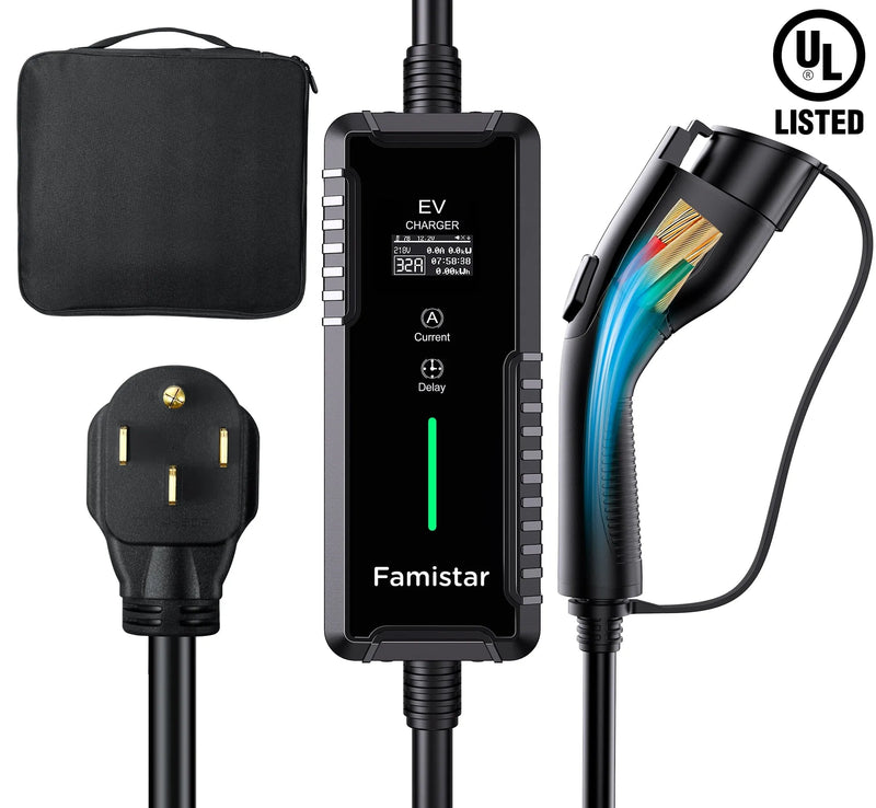 Level 2 & Level 1 EV Charger, 16Amp 110-240V Portable J1772 Electric Car Charger with Adjustable Amp Delayed Timer 25ft Long Cord U0523