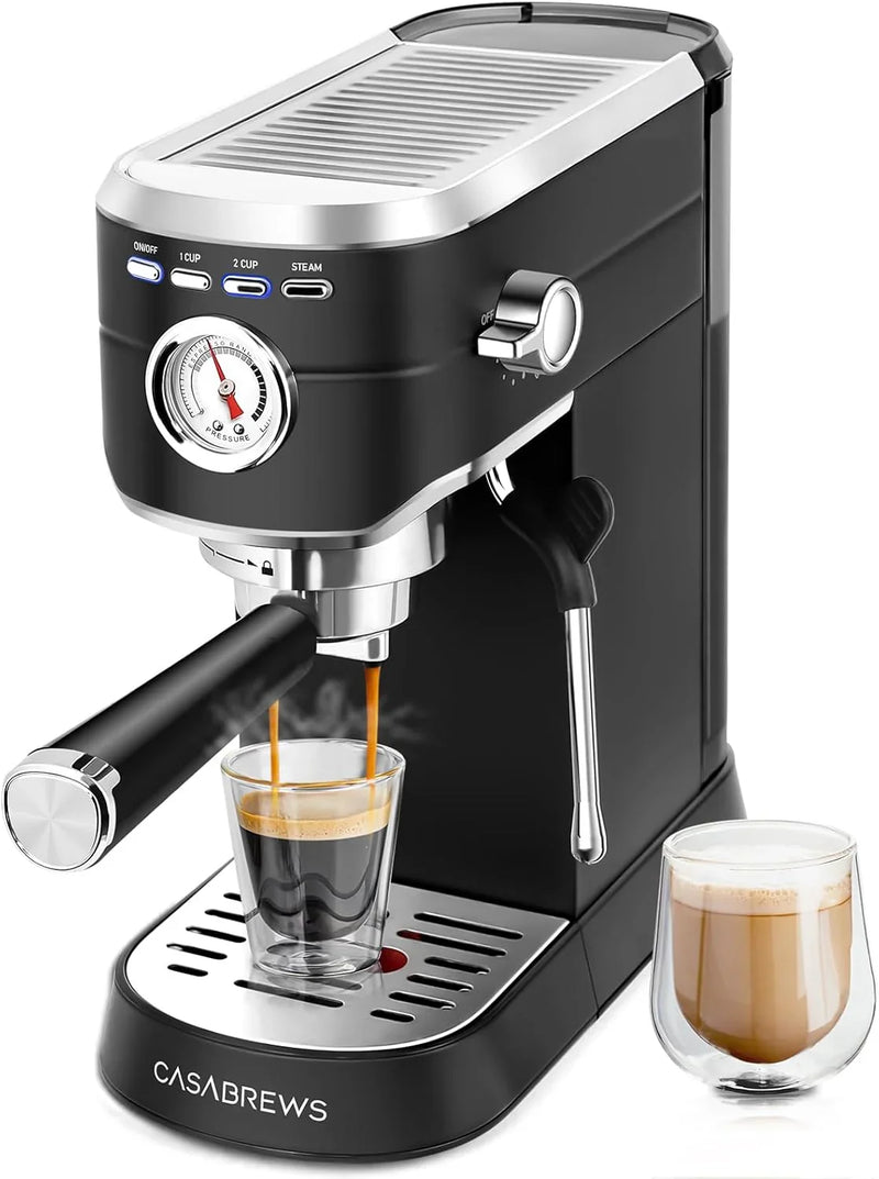 Espresso Machine 20 Bar, Compact Espresso Maker with Steam Milk Frother, Stainless Steel Coffee Machine with 34oz Removable Water Tank for Cappuccino, Latte, Silver W1816