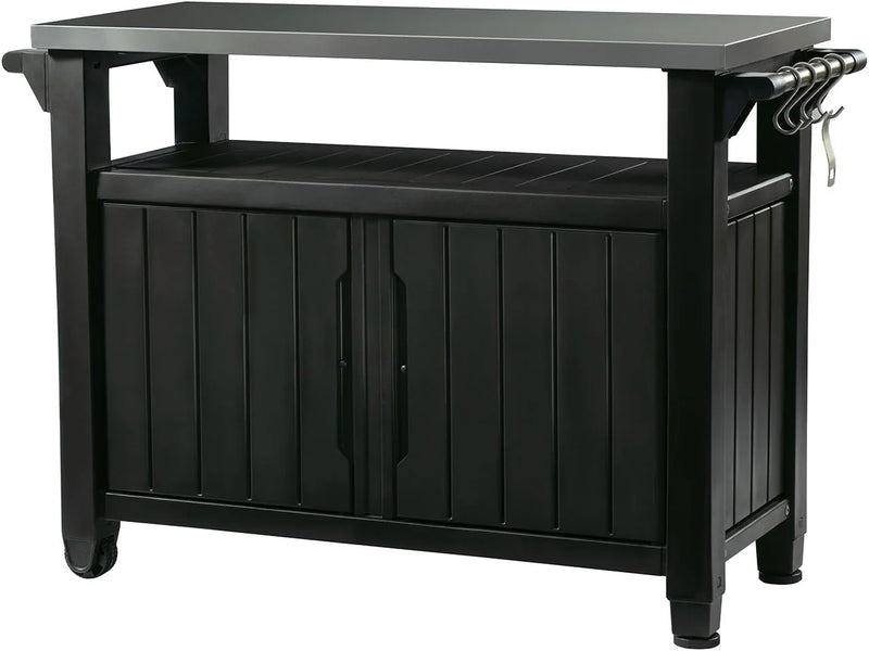 Outdoor Rolling Table Cart for Food Prep, Storage, Bar & Grill, Dark Brown N3757