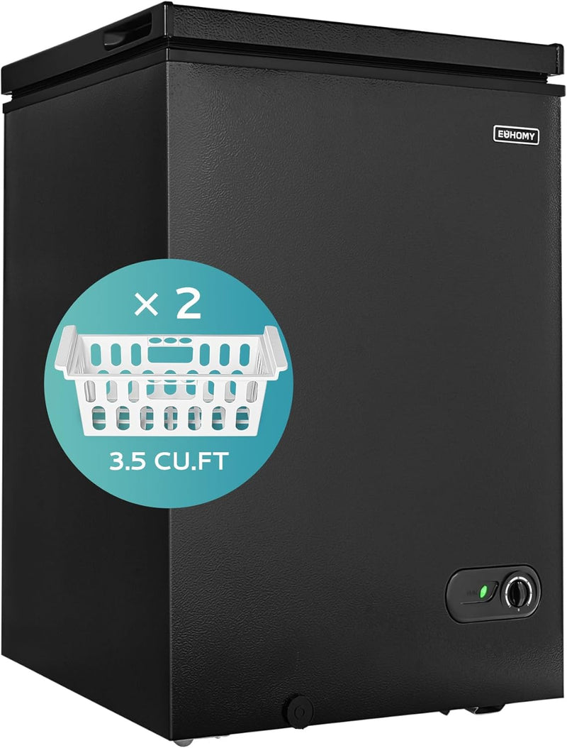 3.5 Cu.Ft Chest Freezer with Removable Basket, Small Deep Freezer Adjustable 7 Thermostat, Quiet Mini Freezer Free-Standing Top Door, Energy Saving for Apartment/Garage/Basement/Dorm/Home,Black L7845