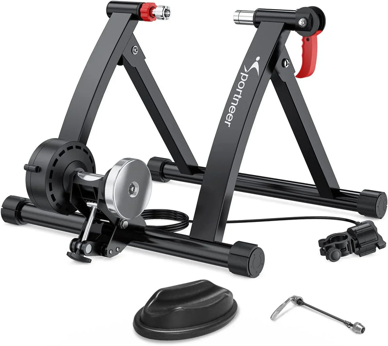 Bike Trainer Stand Indoor Riding - Sportneer Magnetic Stationary Bicycle Exercise Stand with Noise Reduction Wheel, 6 Resistance Adjustable X2754