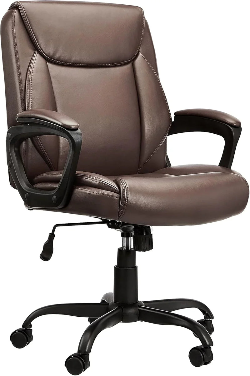 Classic PU surface, back-adjustable height office computer desk and chair, with armrests, size: 26 inches wide x 23.75 inches long x 42 inches high, black version T6316