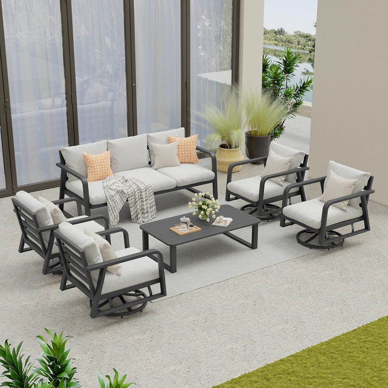 Outdoor Patio Furniture Set 4-Piece, Aluminum Swivel Rocking Chairs with All-Weather Cushions, Modern Patio Conversation Set for Deck, Porch, Garden (Dark Grey) Q6681