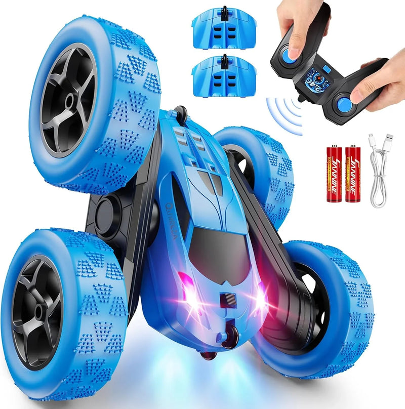 Children's version remote control car (suitable for children over 6 years old), RC car stunt toy, four-wheel drive, double-sided design, 360° rotating remote control, with headlights, is a birthday or Christmas gift for boys aged 6, 7, 8, 9, 10, 11 F4246