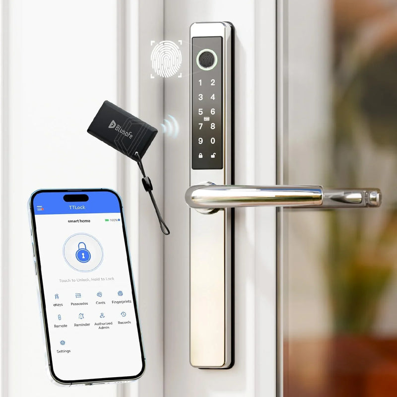 Smart Lock Fingerprint Door Lock with IC Card & App Control, Keyless Entry Smart Door Lock for 40–75mm Doors, Multipoint Locking System Door Lock Apply toWooden/Metal/PVC Door (OS Frosted Silver) X5794
