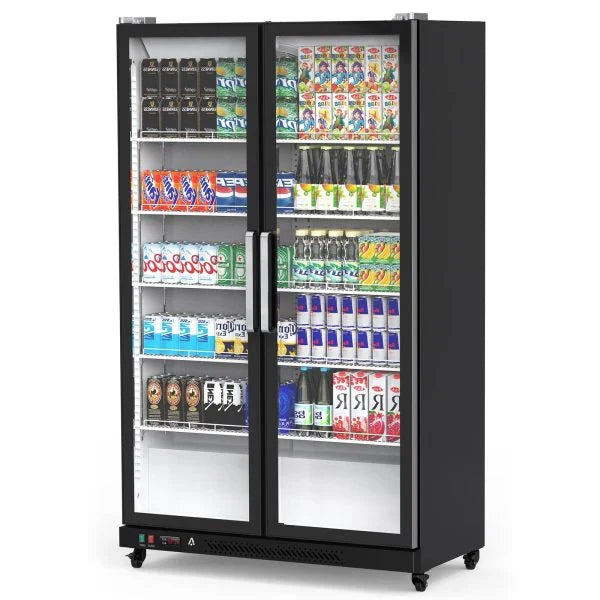 Commercial Refrigerator, Glass Door with LED Lighting – Upright Beverage Display Cooler for Home, Store, Gym, or Office, Featuring Double Swing Doors and 39 cu.ft B1884