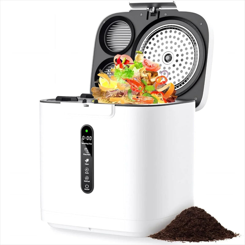 4L Electric Composter for Kitchen, Compost Bin for Countertop with Auto-Cleaning/Odor-Free/LED Display, Turn Kitchen Waste to Dry Compost Fertilizer, Indoor/Outdoor Compost Machine. Whites4 T4873