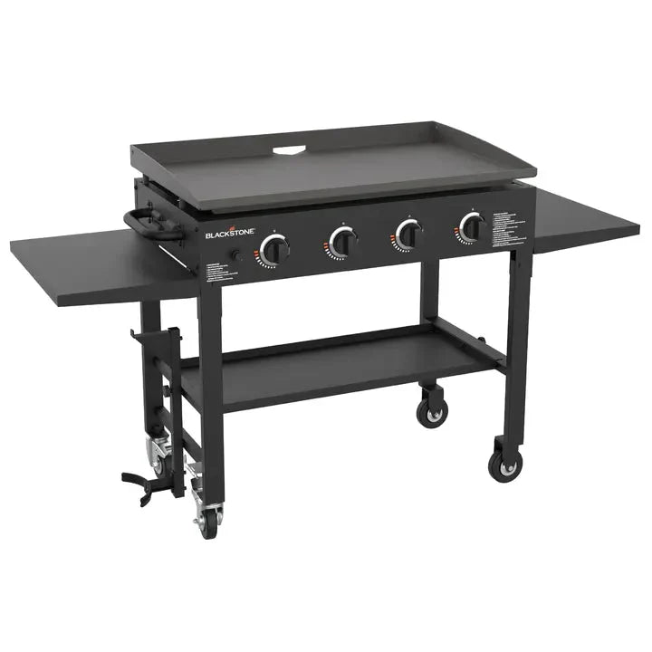 36 Inch Gas Griddle Cooking Station 4 Burner Flat Top Gas Grill Propane Fuelled Restaurant Grade Professional 36” Outdoor Griddle Station with Side Shelf (1554) J9439