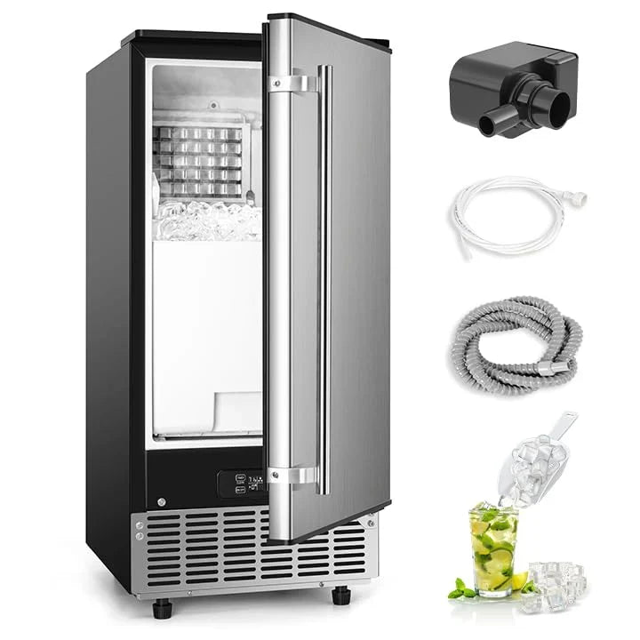 Commercial Under Counter Ice Maker Machine, 80Lbs/Day with 24lbs Ice Storage, Built-in Drain Pump/Automatic Cleaning/Timing Setting/Smart LCD Panel, Ideal for Both Home and Commercial Use R9756
