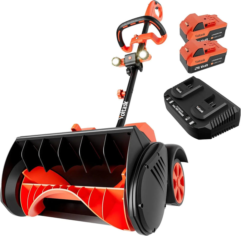 Cordless Snow Shovel with Wheels, 48V | 16-Inch | 4-Ah Brushless Cordless Snow Blower, Battery Snow Blower with Directional Plate & LED Lights (2 * 24V Battery & Dual Quick Charger Included) C7688