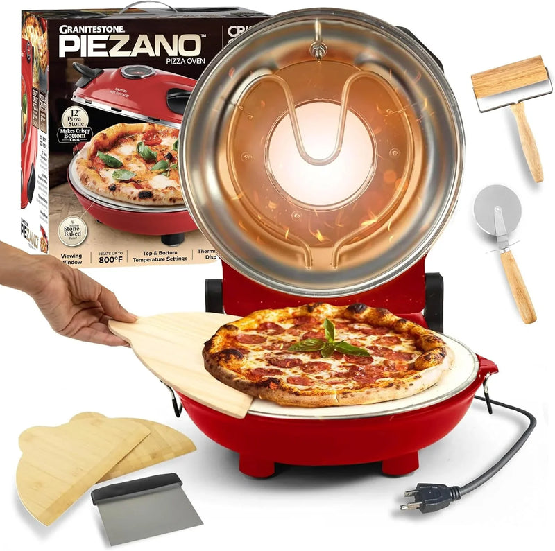 Pizza oven, with pizza cutter and dough roller, 12-inch portable indoor electric oven, 12-inch indoor pizza oven C2720