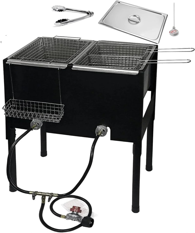 Triple Deep Fryer-3 Basket Stainless Steel Propane Cooker-Outdoor Fish Fry/Chicken-Tall Heavy Duty W8089