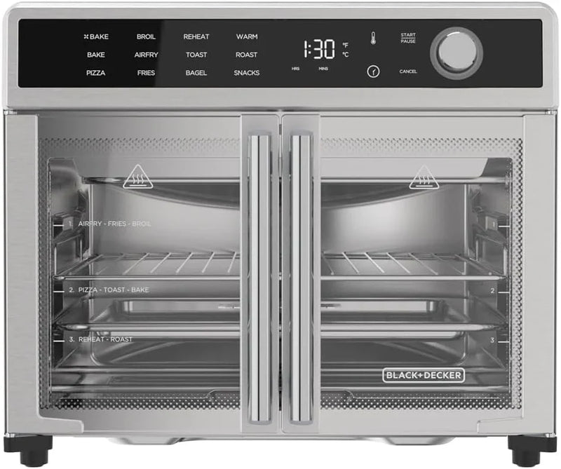Fryer Toaster Oven Combo, 12 in 1 Countertop Convection Oven Cooks Food Fast, Fits a Whole Pizza or 6 Toast Slices, French Doors with Stainless Steel Finish R7647