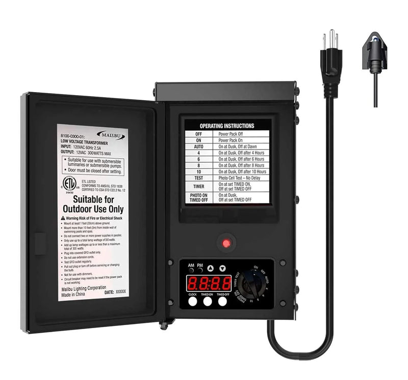600W low-voltage transformer, outdoor landscape lighting transformer, 120V AC to 12V AC conversion, equipped with sensor and rain cover, suitable for garden LED lighting, spotlights, sidewalk lights N9612