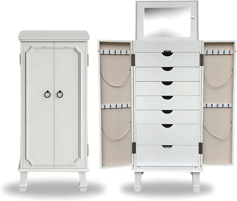 Hives and Honey Cabby Standing Jewelry Armoire – Fully Locking Wood Jewelry Storage with Mirror, 7 Drawers, Necklace Hooks, and Anti-Tarnish Lining — Turquoise C9535