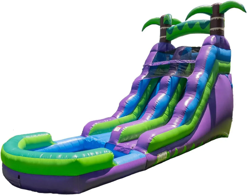16’ Purple Tropical Lightweight Premium Commercial Grade Water Slide Inflatable with Attached Pool for Kids and Adults (with Blower), Wet Dry Use, Summer Fun Q5001