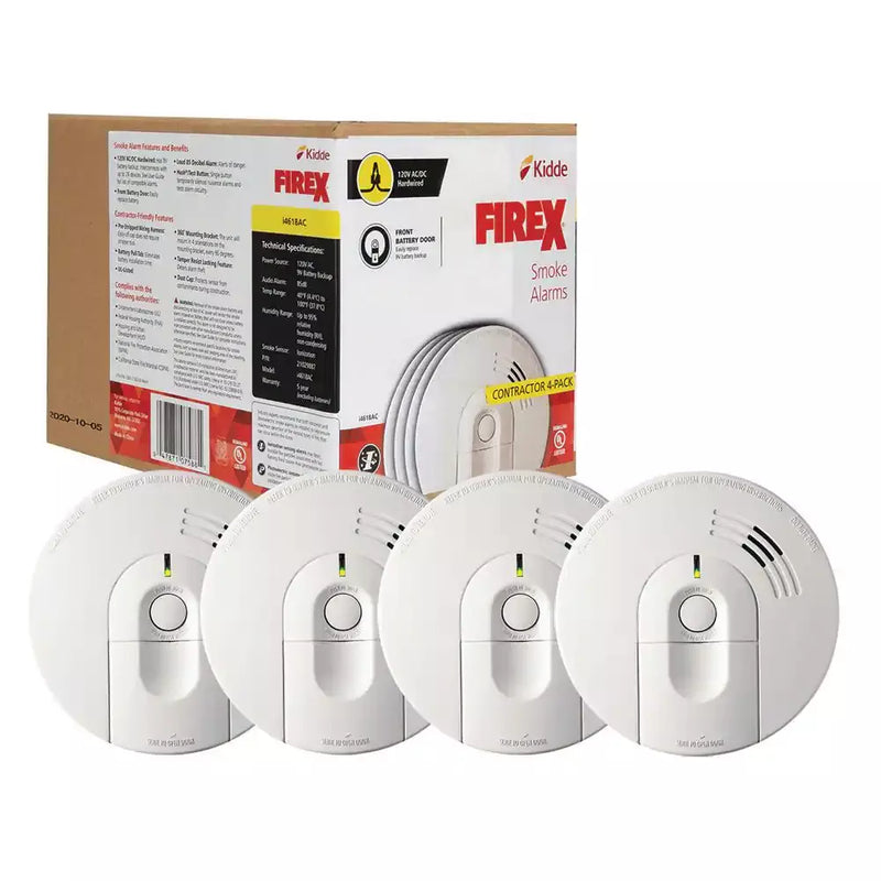i4618 4-Pack Hardwired Smoke Alarm with Ionization Sensor, 120V AC, 9V Battery Backup D0915