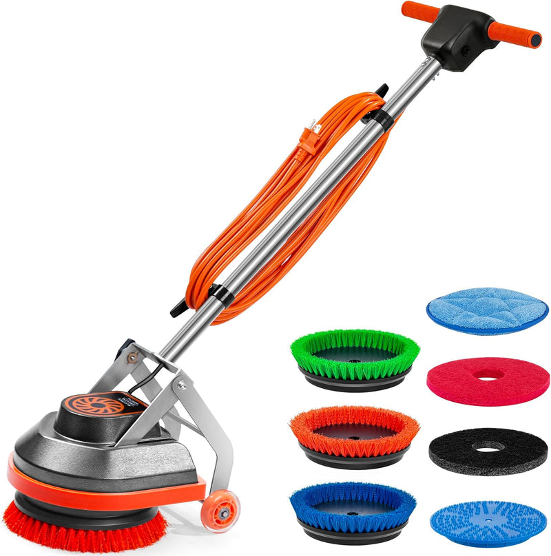 Commercial Floor Scrubber Machine with Brushes and Pads, Heavy Duty Floor Cleaner Polisher and Buffer- Deep Cleaning Tile and Grout, Hardwood Floors and Carpets without Getting on Hands and Knees X9521