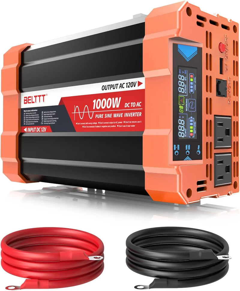 2000W Pure Sine Wave Inverter, Car Power Inverter 12V to 120V AC Converter for RV, Truck, Solar, Outdoor with Dual AC and 20A Socket, 5V 2.1A USB, Surge 4000W, Hardwire Port, Remote Controller F9163