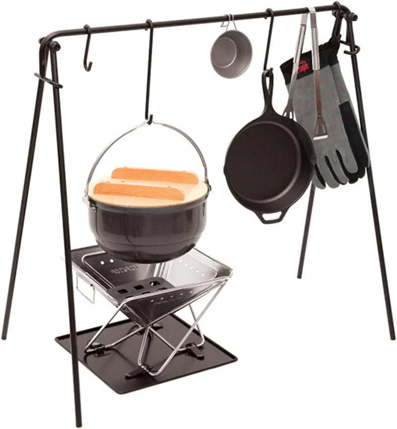 Grill Swing Campfire Cooking Stand BBQ Grill With Hooks & Accessories Bag For Outdoor Picnic Cookware & Dutch Ove (Color: Black, Size: 90x57x87cm) (Black 90x57x87cm) K5801