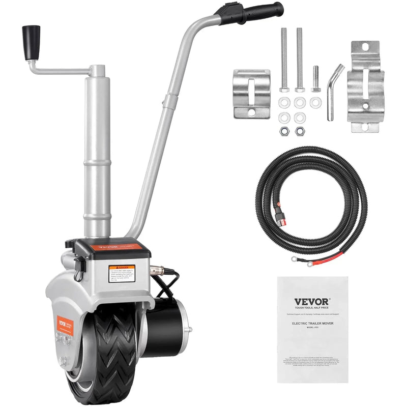 Electric trailer car, with a towing force of 5000 pounds, equipped with a 12-volt 350-watt trailer control wheel that can move at a speed of 22 feet per minute, featuring an adjustable height range from 12 inches to 24.8 inches, and D6962