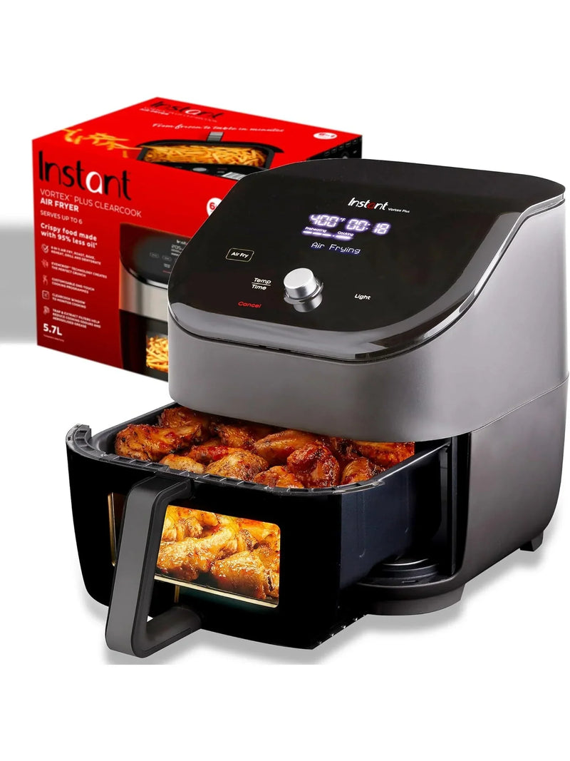 Instant Vortex Plus 6QT ClearCook Air Fryer, Clear Windows, Custom Program Options, 6-in-1 Functions, Crisps, Broils, Roasts, Dehydrates, Bakes, Reheats, from the Makers of, Black F8345