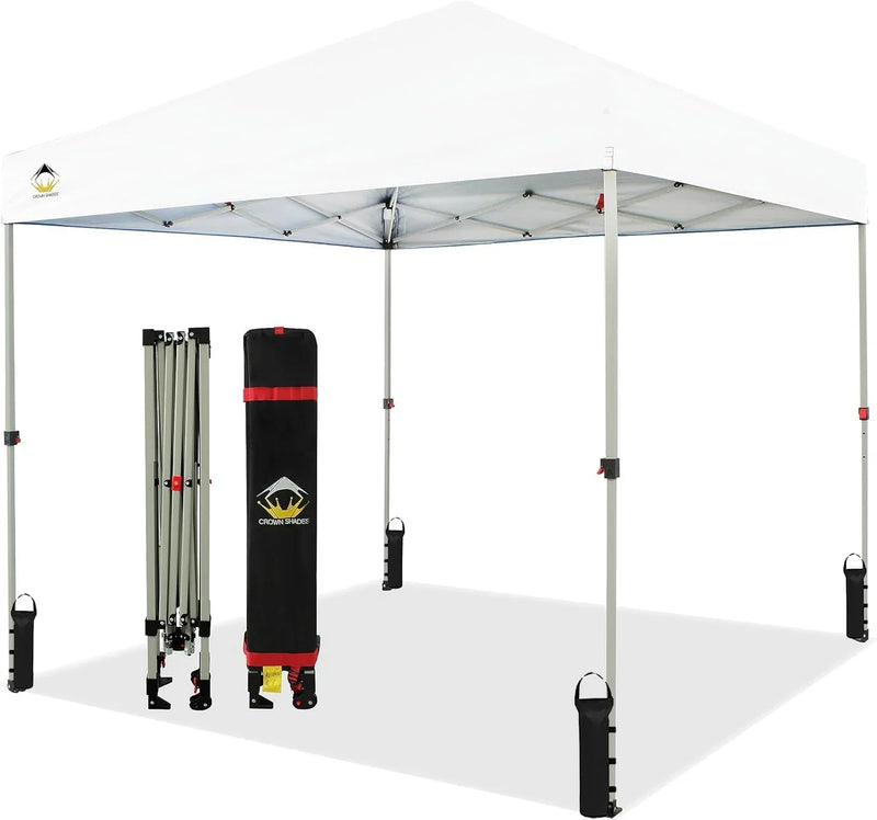 10x10 Pop Up Canopy - Beach Tent with One Push Setup - Easy Outdoor Sun Shade for Events, Parties, Camping - Gazebo with STO-N-Go Cover Bag, Silver Coated Top, White D6447