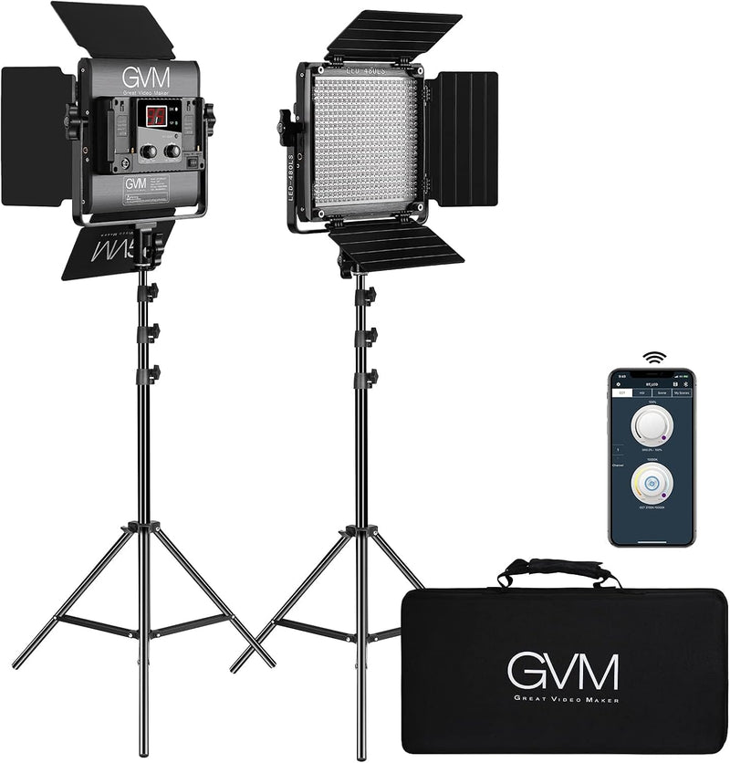 2 Pack LED Video Lighting Kits with APP Control, Bi-Color Variable 2300K~6800K with Digital Display Brightness of 10~100% for Video Photography, CRI97 TLCI97 Led Video Light Panel Barndoor F8964