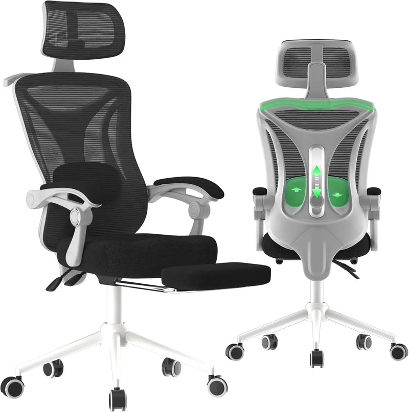 Ergonomic Office Chair - Adjustable Lumbar & Headrest, 90-160° Reclining with Footrest, Breathable Mesh Back - Home Office/Gaming Computer Chair (Black, 300lbs Capacity) I9253