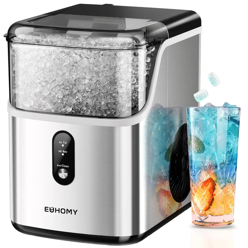 Desktop ice machine, pebble-style ice machine with 35 pounds/24-hour soft ice function, automatic cleaning sonic ice machine with ice scoop and ice box, granular ice machine (in stainless steel) suitable for home/kitchen/office H2483