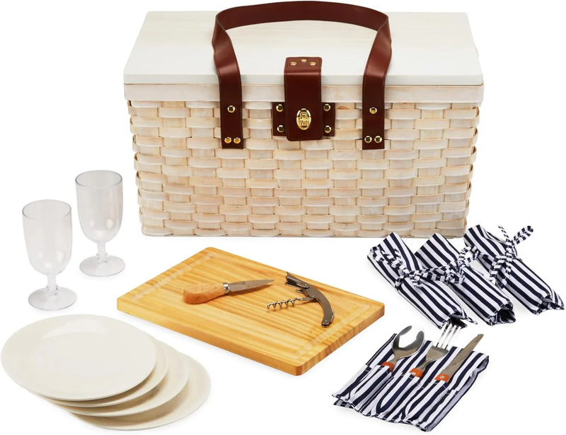 Outdoor picnic basket (with lid and handle), four-person picnic basket (including accessories) picnic equipment set (28-piece set) C7057