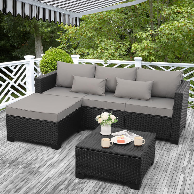 3 Pieces Patio Furniture Set with Ottoman and Outdoor Storage Table F4888