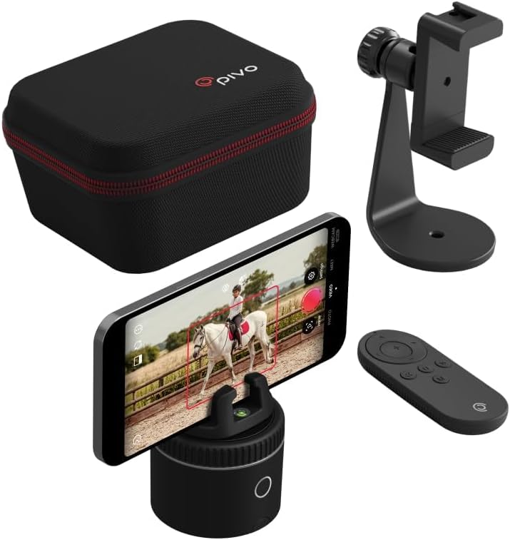 Equestrian silver base set, automatic facial recognition, body recognition, horse mobile tracker, AI-driven 360-degree rotation function, remote control video recording device without manual operation, suitcase and tripod J8647