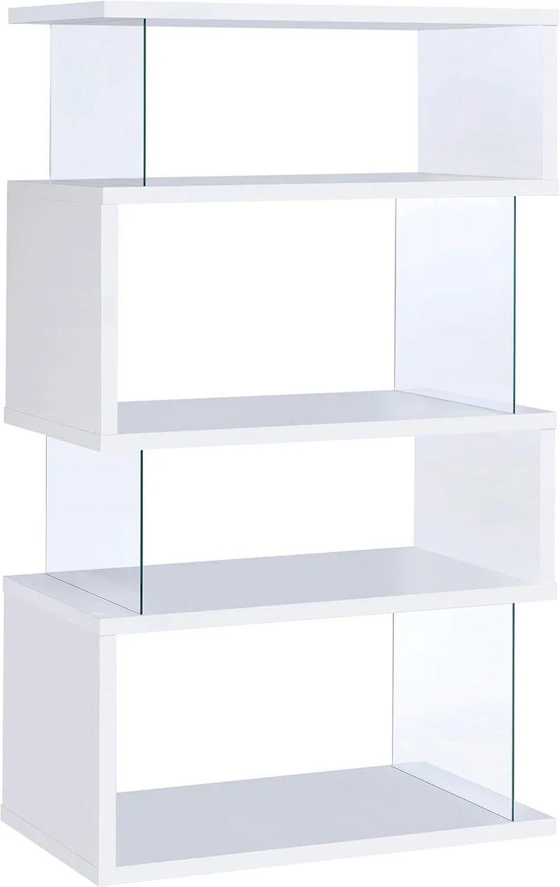 Home products company Amelier 63-inch 4-layer glass panel bookshelf in brown pine color M1661