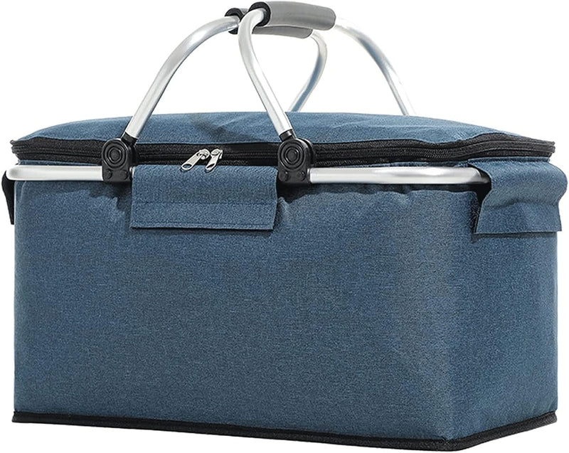 Folding Insulated Cooler Picnic Basket Portable Insulated Lunch Bag Large Lunch Bag with Aluminium Handles for Office Camping Hiking Outdoor Picnic Z3114
