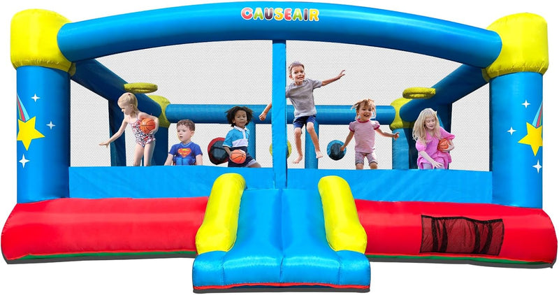 Big Inflatable Bounce House for Party Fun,15ft x 14.8ft,Double Basketball Hoop,Throw Ball Game,Reinforced PVC Bounce Floor,Jumping Bouncy Castle Holds 6 Kids D3576