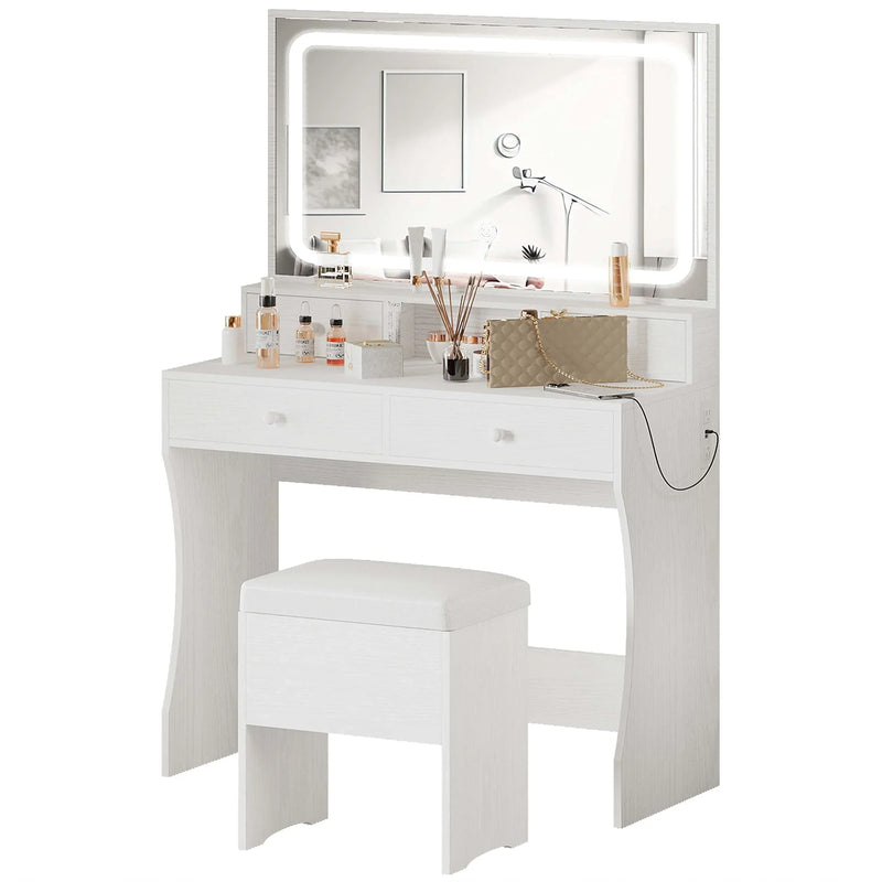 IRONCK Vanity Desk Set with LED Lighted Mirror & Power Outlet W5107