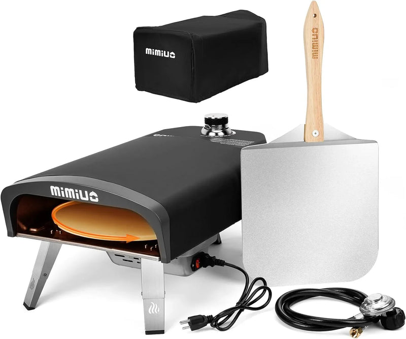 Outdoor gas pizza oven, portable propane pizza grill, equipped with an automatic rotation system and pizza stone H7228
