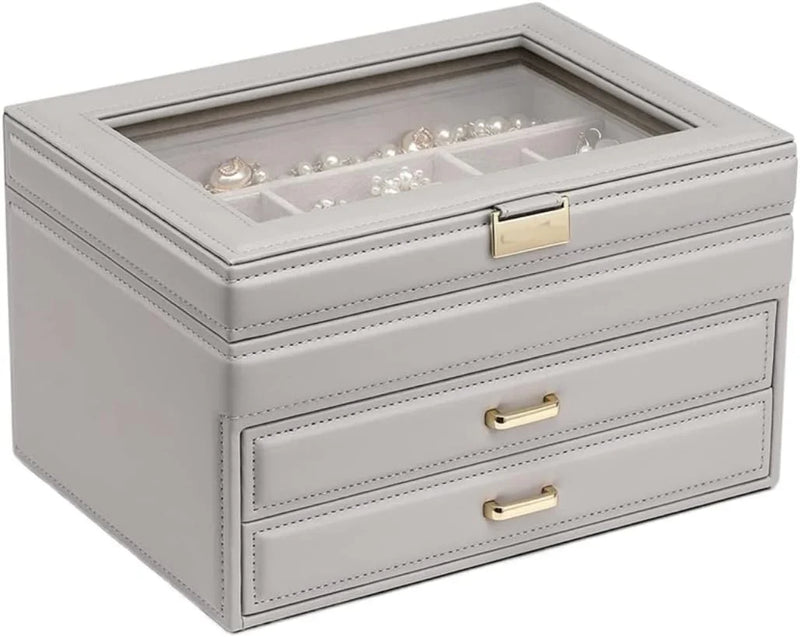 Jewelry Box Jewelry Case PU Leather Jewelry Box Jewelry Storage Box Earring Ear Stud Ring Necklace Organizer Case Jewelry Organizer O8309
